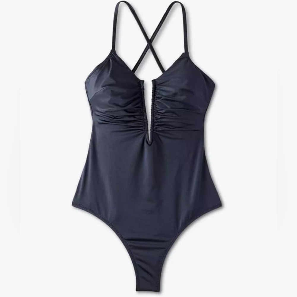 Shade & Shore Women's Shirred V-Wire Plunge One Piece Swimsuit size 22
